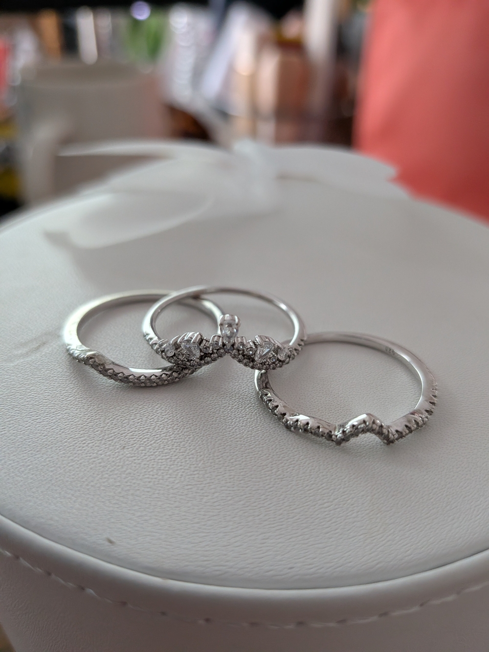 Sterling Silver Chevron .925 Pave Stackable Rings - 3 Rings